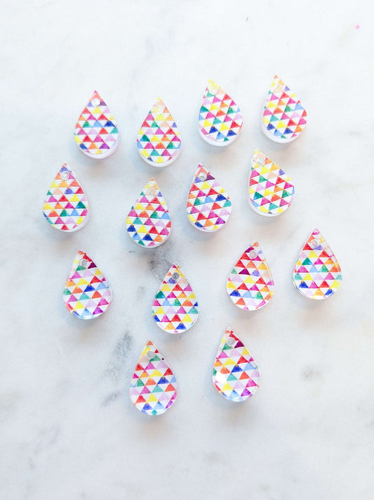 UV printed clear acrylic earring blanks - 2cm teardrop, Watercolour - jewellery making