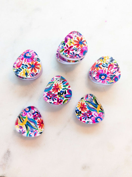 UV printed clear acrylic earring blanks - 2cm pebble, Bold Floral - jewellery making