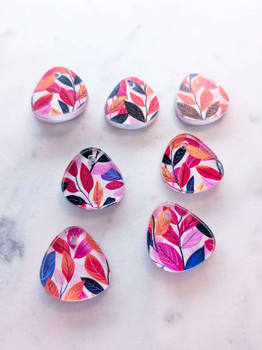 UV printed clear acrylic earring blanks - 2cm pebble, Bold Floral - jewellery making