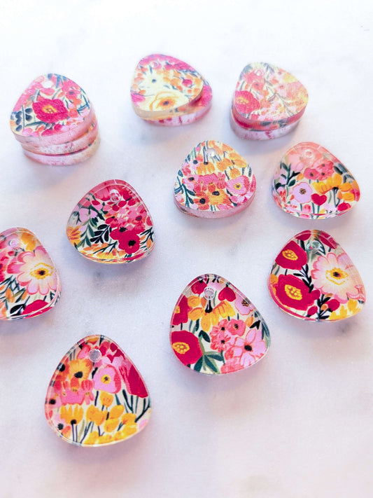 UV printed clear acrylic earring blanks - 2cm pebble, Bold Floral - jewellery making