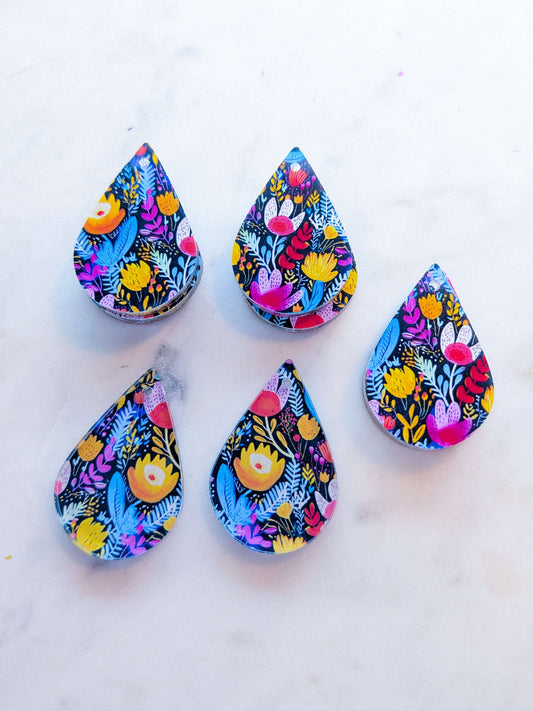 UV printed clear acrylic earring blanks - 4cm teardrop, Bold Floral - jewellery making