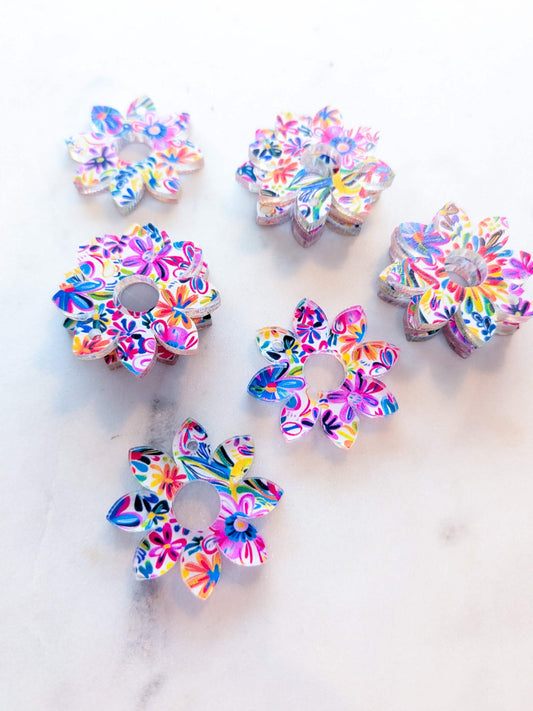 UV printed clear acrylic earring blanks - 3cm flower 3 with large centre hole, Bold Floral - jewellery making