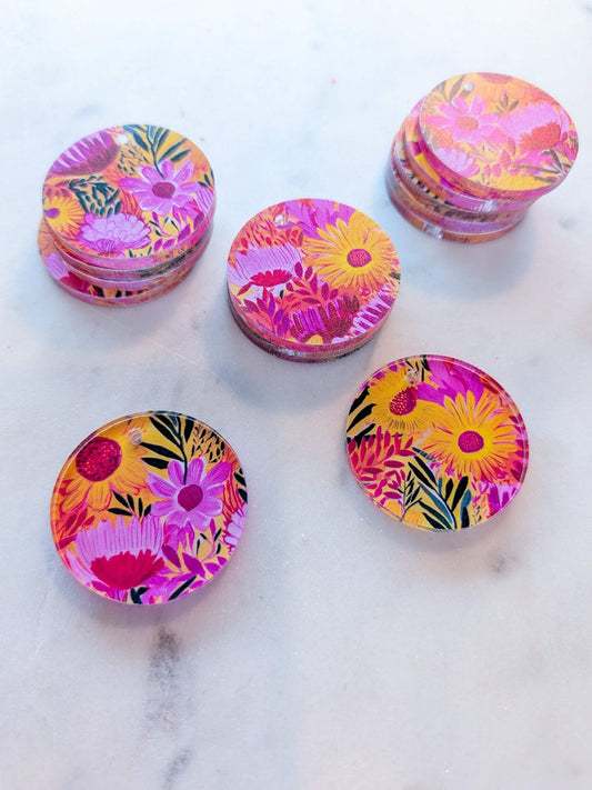 UV printed clear acrylic earring blanks - 3cm circle, Bold Floral - jewellery making