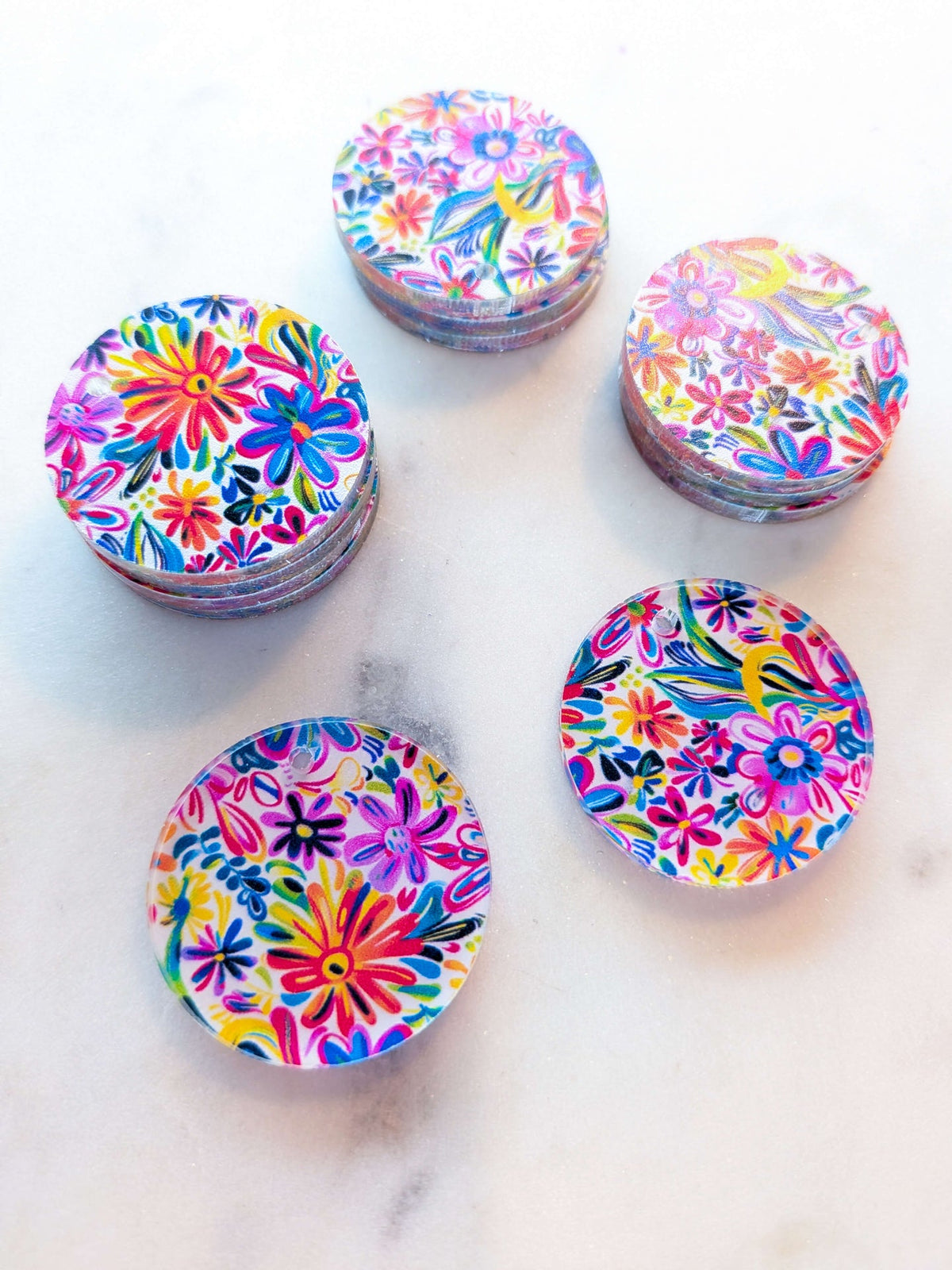 UV printed clear acrylic earring blanks - 3cm circle, Bold Floral - jewellery making
