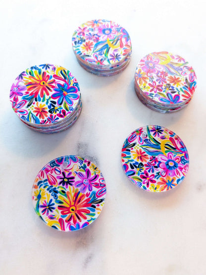 UV printed clear acrylic earring blanks - 3cm circle, Bold Floral - jewellery making