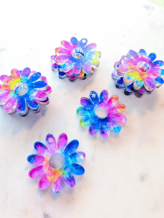 UV printed clear acrylic earring blanks - 3cm daisy with large hole, Neon Splash - jewellery making