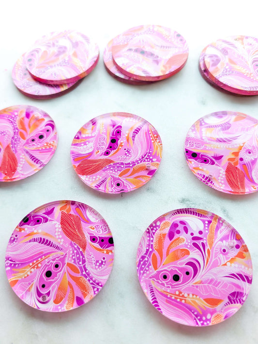 UV printed clear acrylic earring blanks - 4cm circle, Whimsical - jewellery making