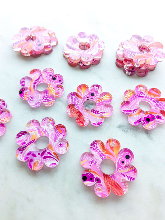 UV printed clear acrylic earring blanks - 3cm flower with large hole, Whimsical - jewellery making