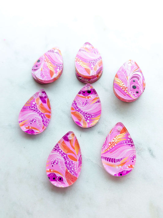 UV printed clear acrylic earring blanks - 3cm teardrop 2, Whimsical - jewellery making