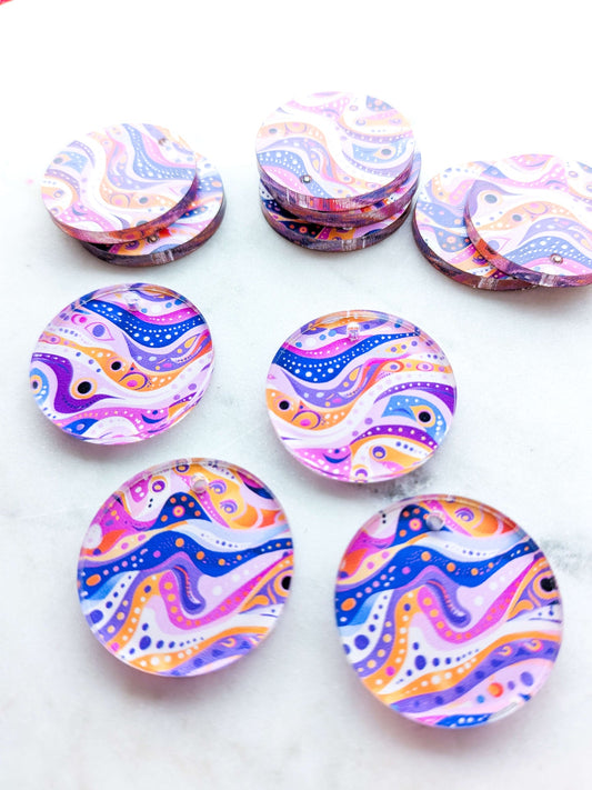 UV printed clear acrylic earring blanks - 3cm circle, Whimsical - jewellery making