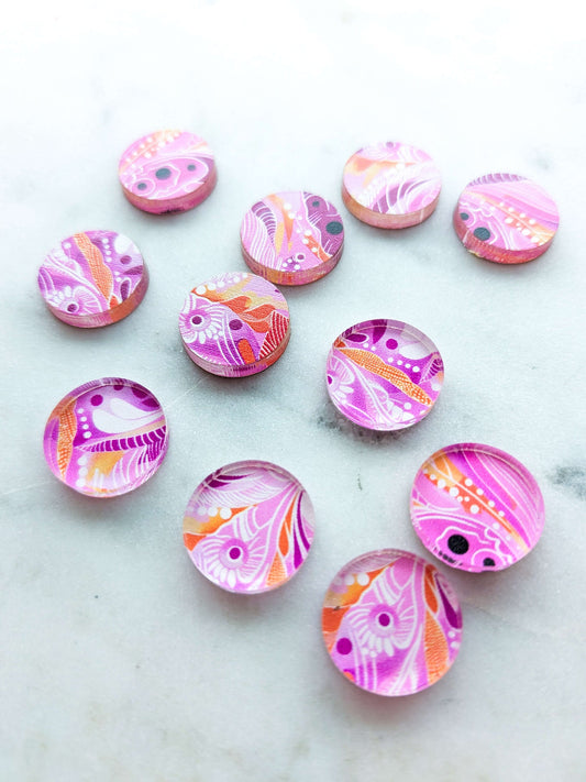 UV printed clear acrylic earring studs - 1.5cm circle, Whimsical - jewellery making