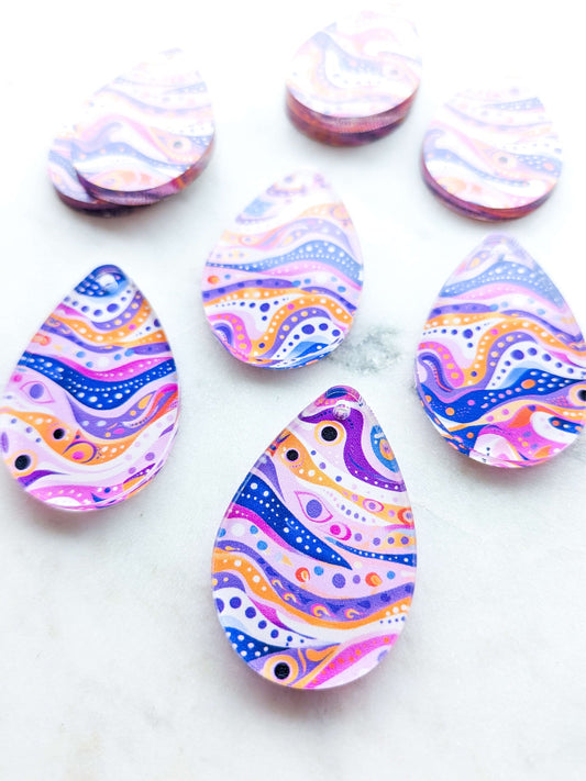 UV printed clear acrylic earring blanks - 4cm teardrop 2, Whimsical - jewellery making