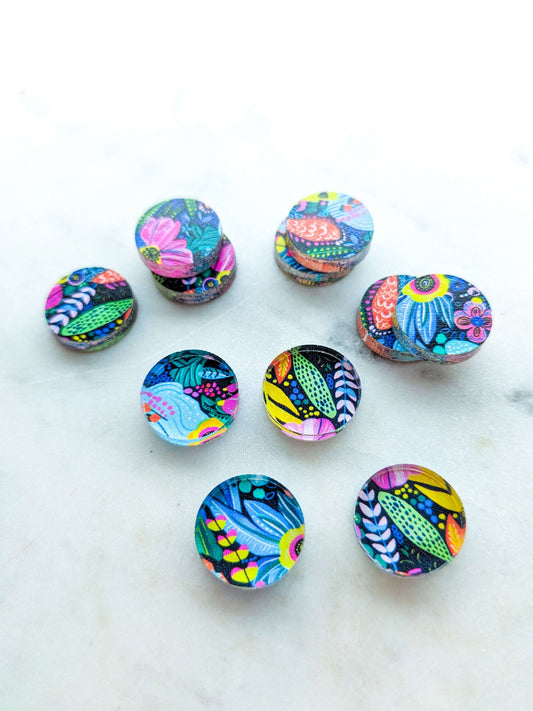 UV printed clear acrylic earring studs - 1.5cm circle, Whimsical - jewellery making