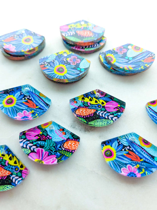 UV printed clear acrylic earring blanks - 3cm fan, Whimsical - jewellery making