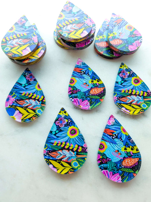UV printed clear acrylic earring blanks - 4cm teardrop, Whimsical - jewellery making