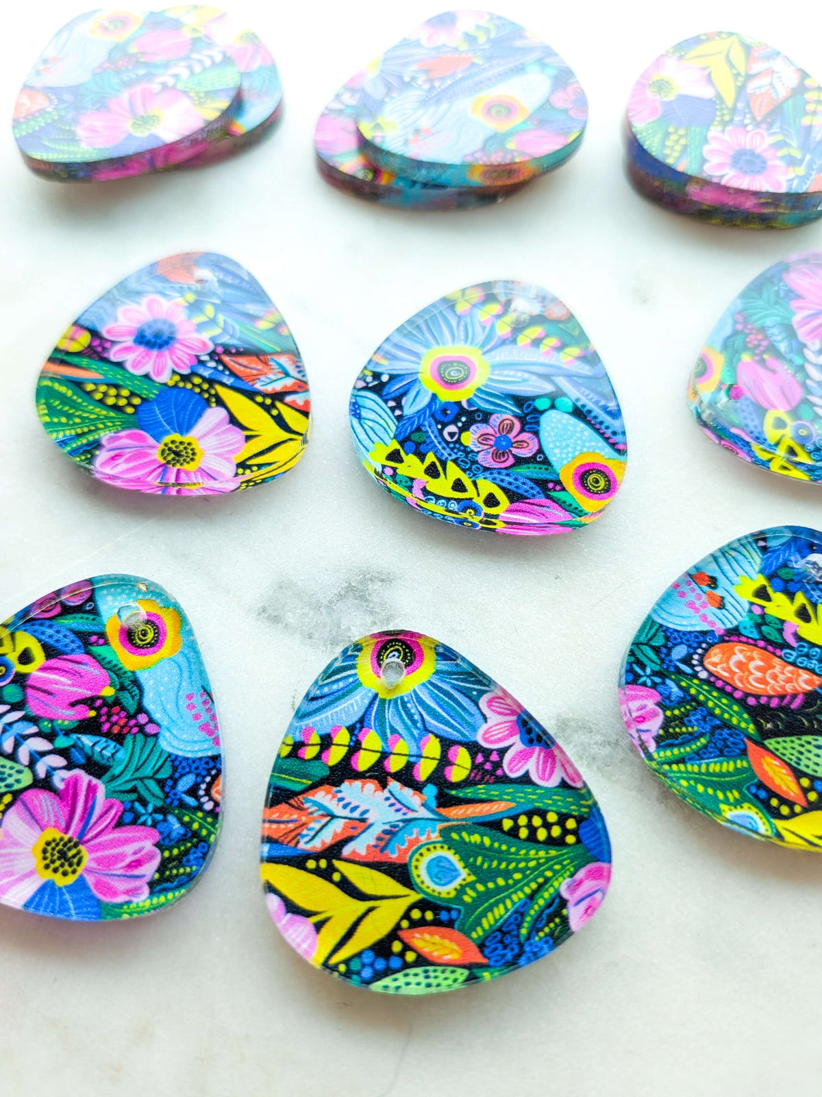 UV printed clear acrylic earring blanks - 3cm pebble, Whimsical - jewellery making