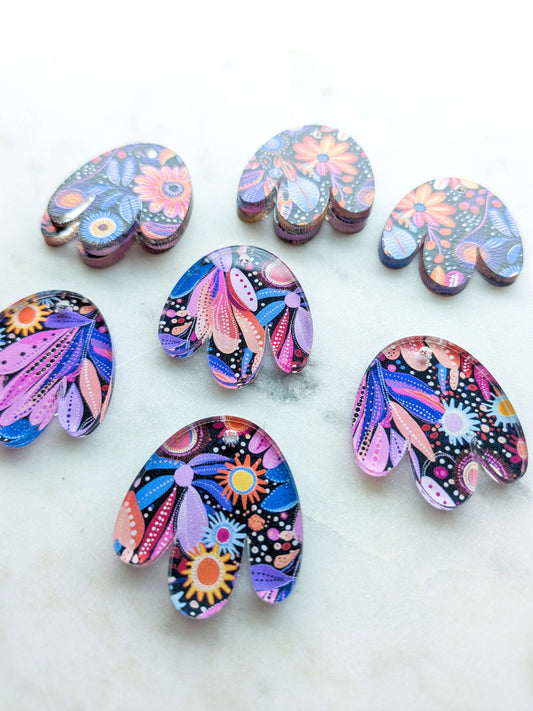 UV printed clear acrylic earring blanks - 3cm boho flower, Whimsical - jewellery making