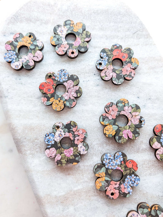 UV printed wood earring blanks - 3cm flower with large hole, Australiana - jewellery making