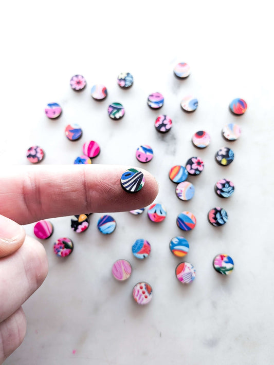 Mixed Bag - Bright Colours - Mini 8mm Wood Circle Studs