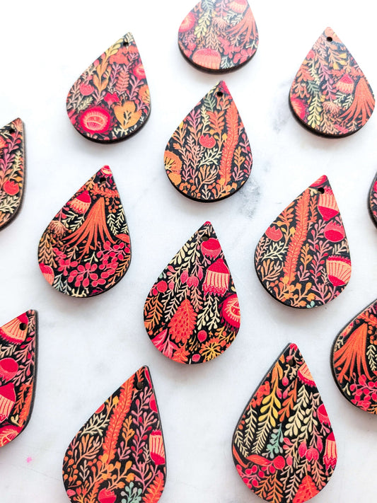 UV printed wood earring blanks - 4cm teardrop, Australiana - jewellery making