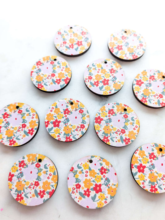 UV printed wood earring blanks - 3cm circle, Autumn Picnic - jewellery making
