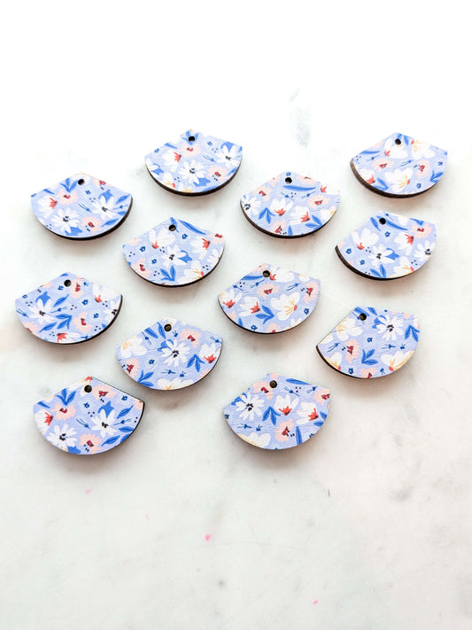 UV printed wood earring blanks - 3cm fan, Botanics - jewellery making