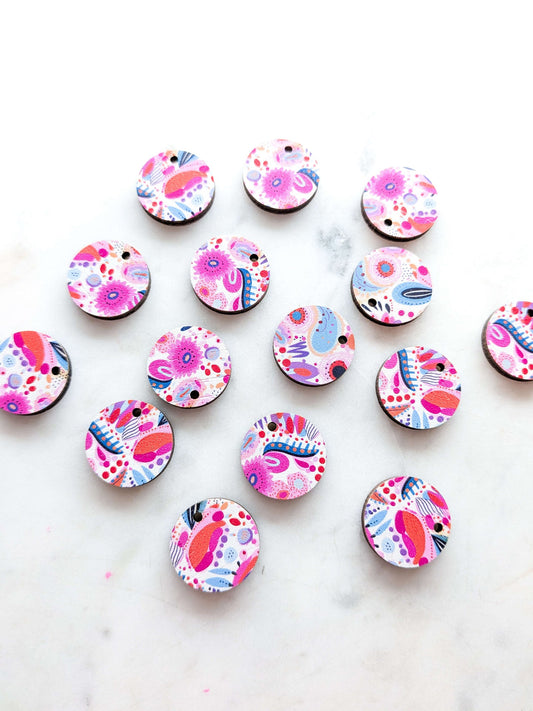 UV printed wood earring blanks - 2cm circle, Bold Floral - jewellery making