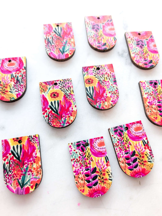 UV printed wood earring blanks - 3cm arch, Bold Floral - jewellery making