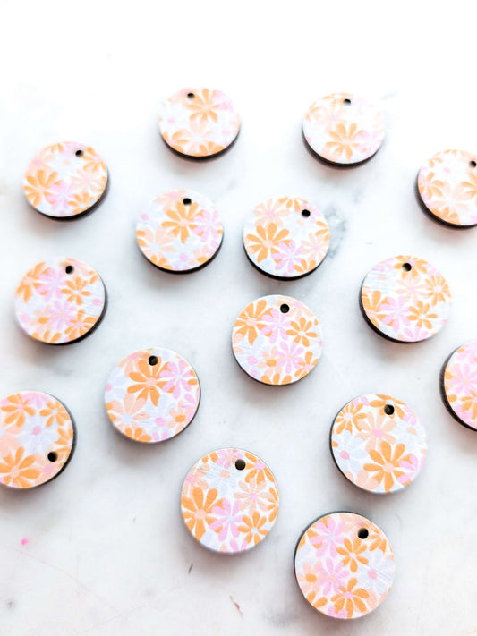 UV printed wood earring blanks - 2cm circle, Abstract Floral - jewellery making
