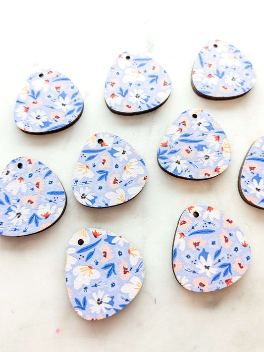 UV printed wood earring blanks - 3cm pebble, Botanics - jewellery making