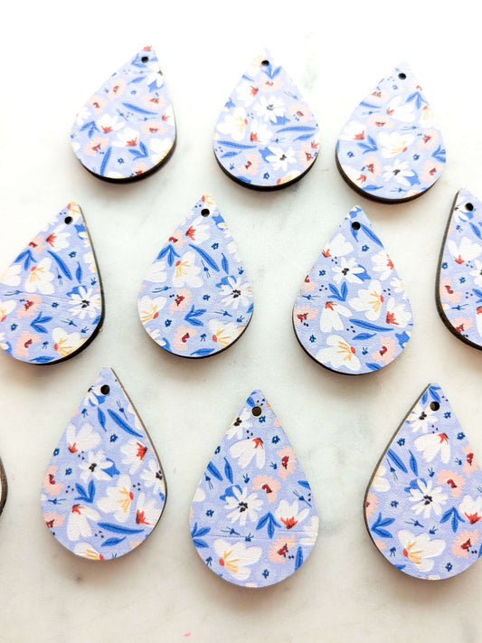 UV printed wood earring blanks - 4cm teardrop, Botanics - jewellery making