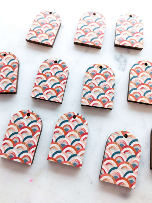 UV printed wood earring blanks - 3cm arch, Boho - jewellery making