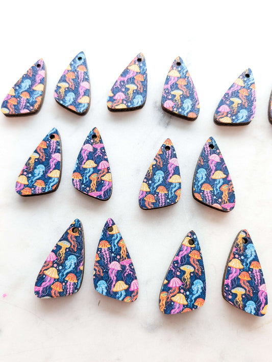 UV printed wood earring blanks - 3cm irregular, Tropical - jewellery making
