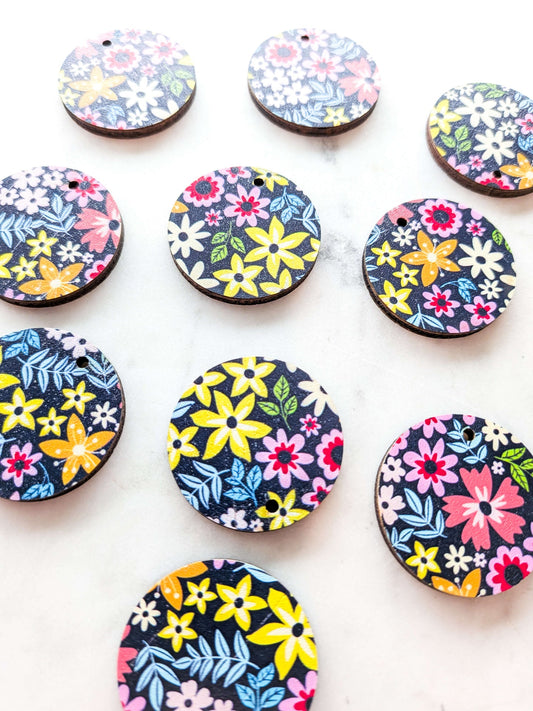UV printed wood earring blanks - 3cm circle, Floral Garden 11 - jewellery making