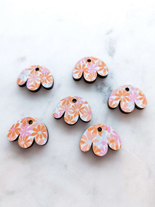 UV printed wood earring blanks - 2cm boho flower 2 shape, Abstract Floral - jewellery making