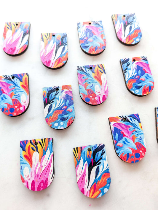 UV printed wood earring blanks - 3cm arch, Abstract Art - jewellery making