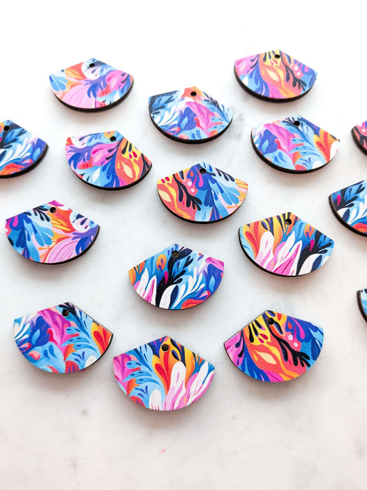 UV printed wood earring blanks - 3cm fan, Abstract Art - jewellery making