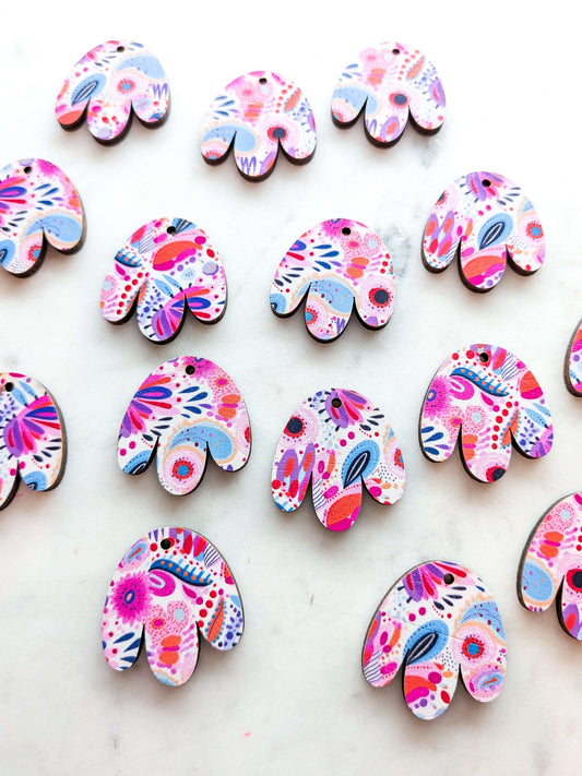 UV printed wood earring blanks - 3cm boho flower, Bold Floral - jewellery making