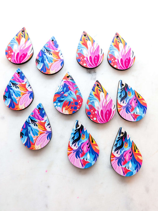 UV printed wood earring blanks - 4cm teardrop, Abstract Art - jewellery making