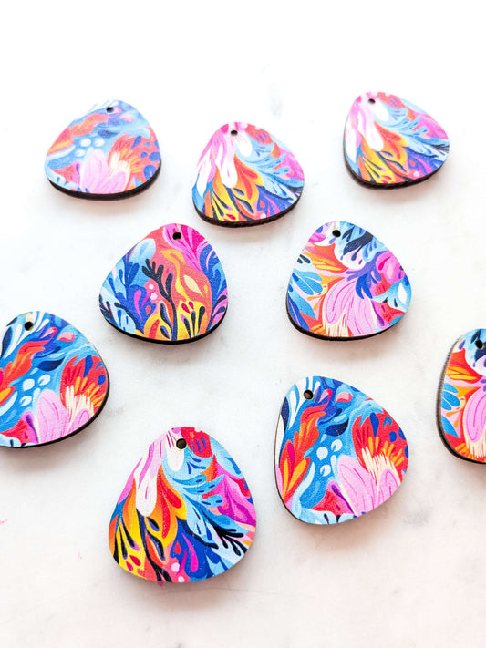 UV printed wood earring blanks - 3cm pebble, Abstract Art - jewellery making