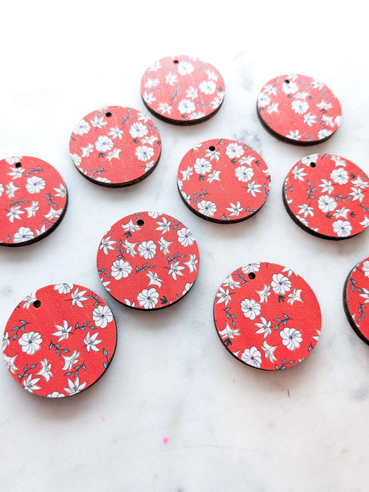 UV printed wood earring blanks - 3cm circle, Darling Days - jewellery making