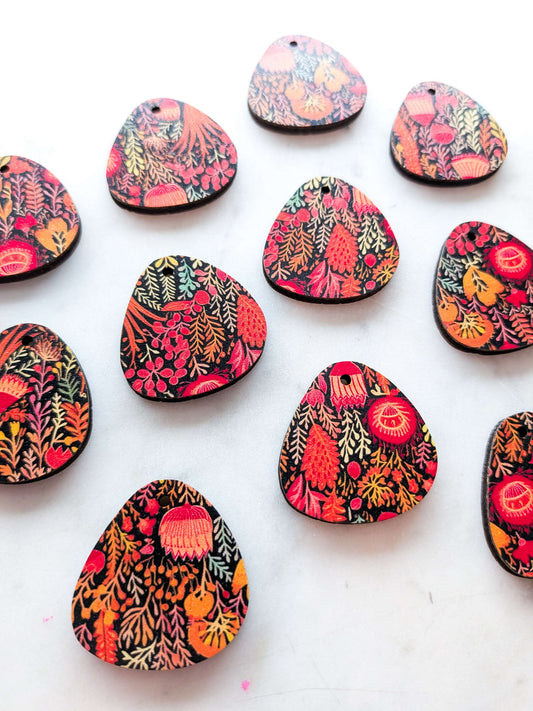 UV printed wood earring blanks - 3cm pebble, Australiana - jewellery making