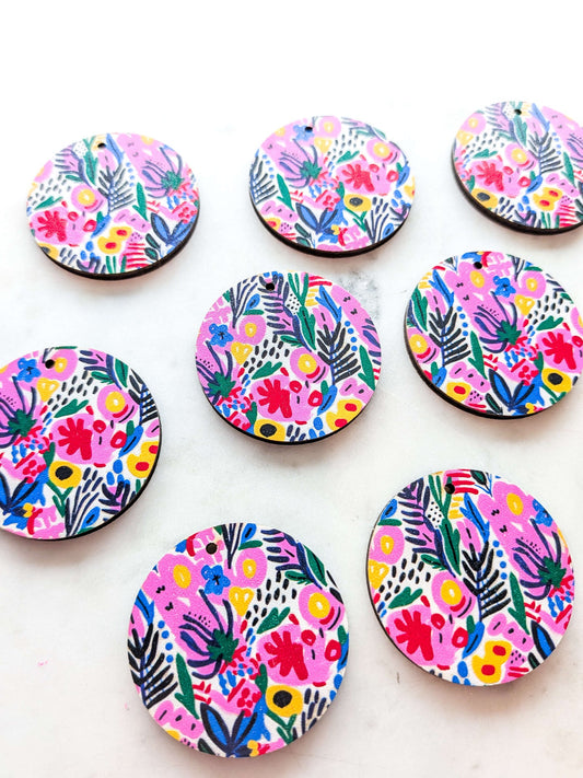 UV printed wood earring blanks - 4cm circle, Abstract Art - jewellery making