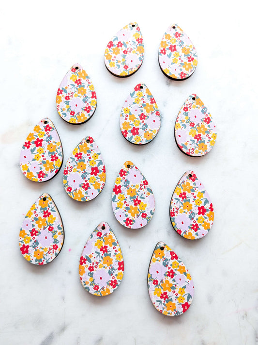 UV printed wood earring blanks - 4cm teardrop 2, Autumn Picnic - jewellery making