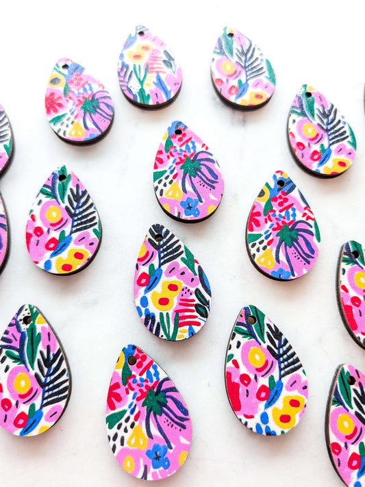 UV printed wood earring blanks - 3cm teardrop 2, Abstract Art - jewellery making