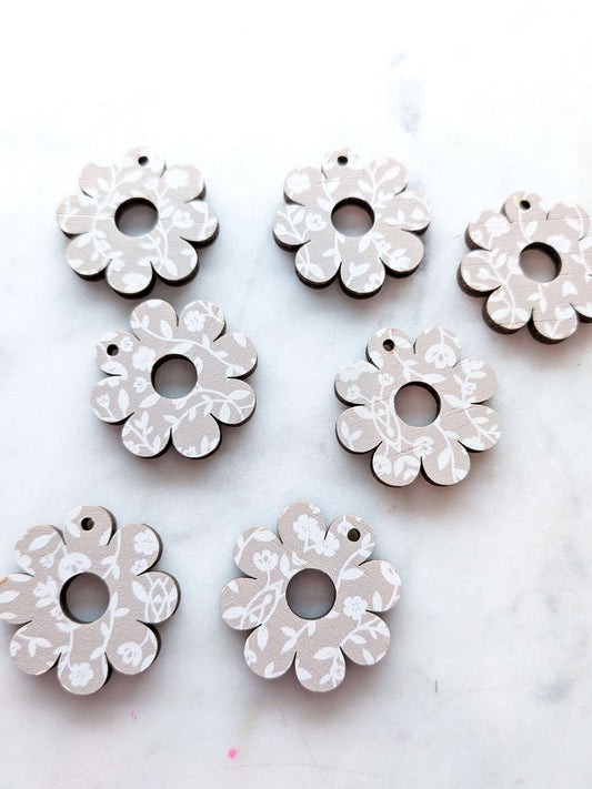 UV printed wood earring blanks - 3cm flower with large hole, Australiana - jewellery making