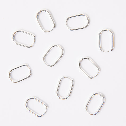 18mm Silver Oval Huggie Earrings, 2mm Thick, Stainless Steel (304)