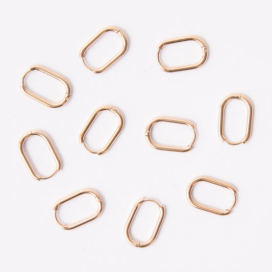 18mm Rose Gold Oval Huggie Earrings, 2mm Thick, Stainless Steel (304)