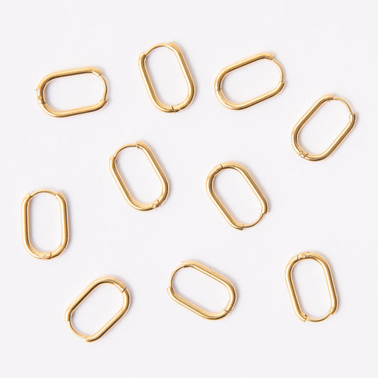 18mm Gold Oval Huggie Earrings, 2mm Thick, Stainless Steel (304)