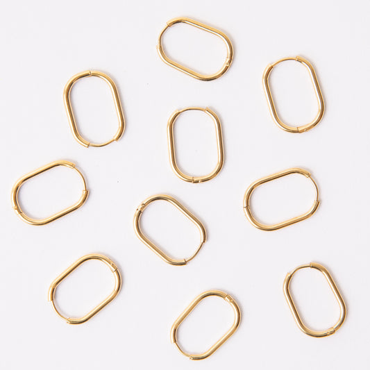 23mm Gold Oval Huggie Earrings, 2mm Thick, Stainless Steel (304)
